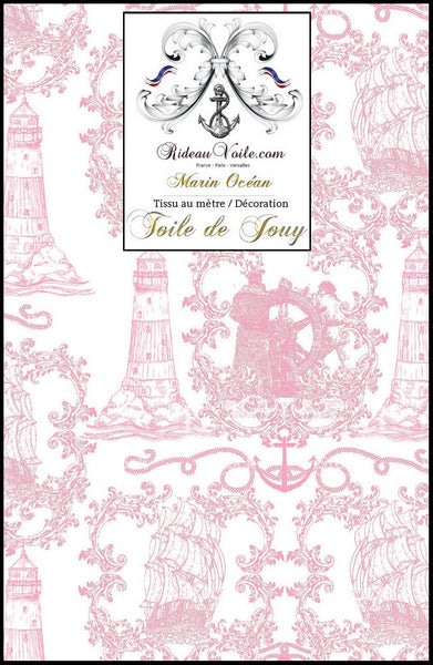 Toile de Jouy rose motif Marin bateau tissu au mètre Boutique Paris Tissu ameublement Marin imprimé Bateau Or Doré mètre rideau Boat Nautical Upholstery Canvas meter marine upholstery fabric Nautical furnishing Yard curtain Maritime Gardinen Vorhänge stoff Möbelstoff Seemanns Stoffe Meer Strand Feeling Cortina tela Marinera Tela estampada de marineros.
