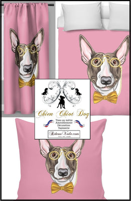 Rideau couette motif Chien Bull-terrier tissu rose mètre Dog pattern fabrics drapes duvet cover