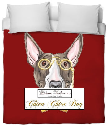 Motif décoration chien Bull-terrier tissu rouge mètre rideau couette Dog pattern fabrics drapes decor