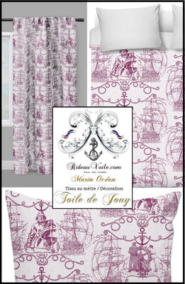 Tissu ameublement Toile de Jouy motif Marin au mètre fushia ømløs mønster med tessuto francese tappezzeria stile marino stof marine patroon boot.