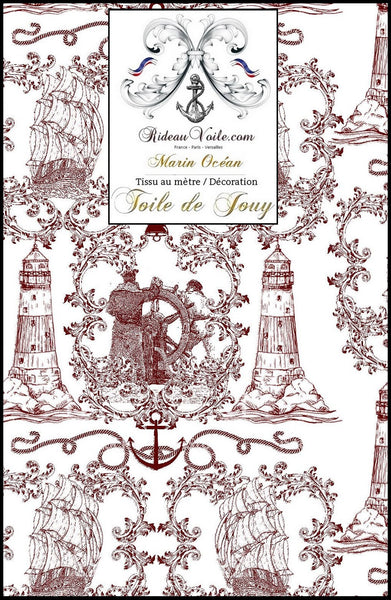 Toile de Jouy rouge motif Marin tissu au mètre