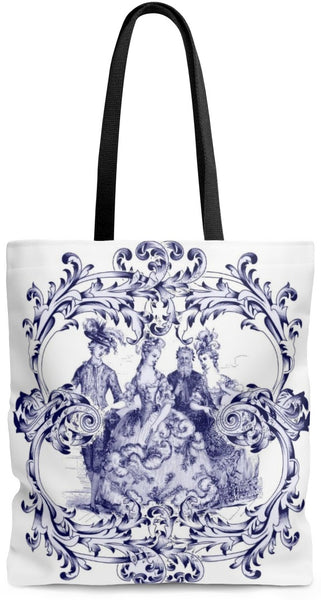 Toile Sac à main cabas de coton motif imprimé Toile de Jouy Marie-Antoinette bleu