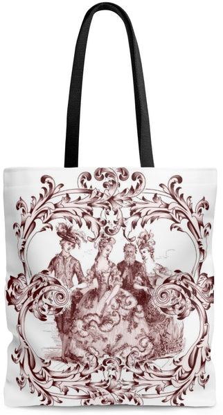 Toile Sac à main cabas motif imprimé Toile de Jouy Marie-Antoinette rouge sur coton