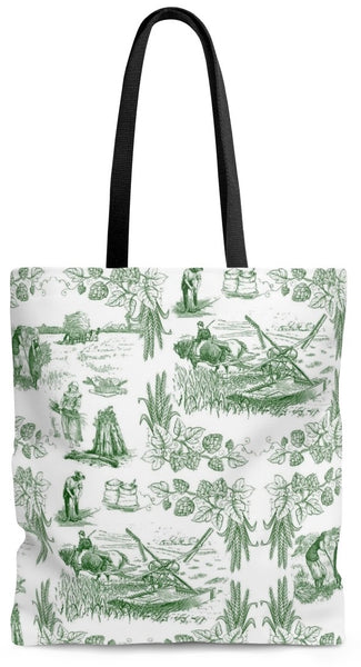 Toile Sac à main épaule cabas maroquinerie cuir motif Toile de Jouy vert