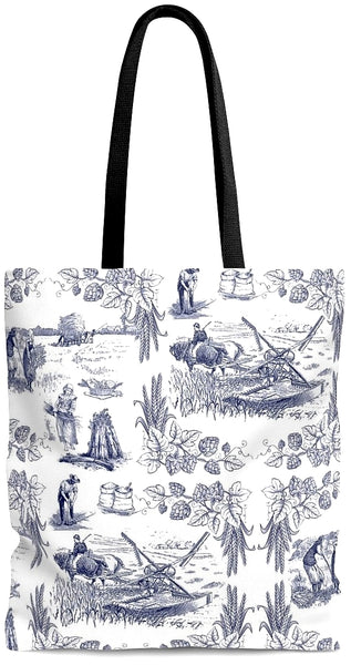Toile Sac à main épaule cabas cuir motif Toile de Jouy bleu maroquinerie