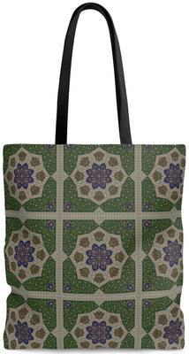 Sac à main cabas toile cuir motif carreaux vert Arabe Oriental