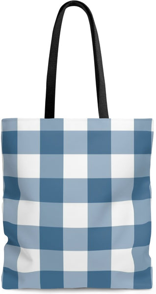 Sac à main épaule cabas en Toile de coton motif carreaux carrés vichy bleu et blanc