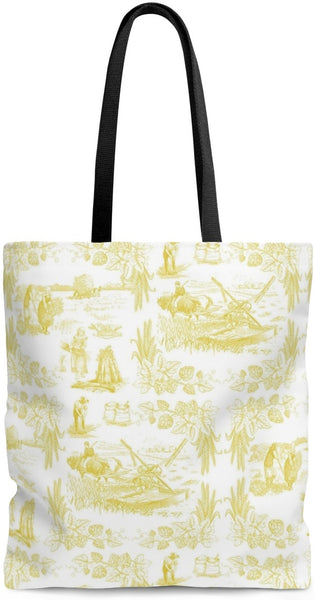 Toile Sac à main épaule cabas cuir motif Toile de Jouy jaune maroquinerie luxe paris