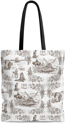 Toile Sac à main épaule cabas cuir maroquinerie luxe design motif Toile de Jouy marron