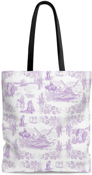 Toile Sac à main épaule cabas cuir motif Toile de Jouy lilas maroquinerie luxe