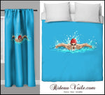 Tissu au mètre motif imprimé sport rideau coussin couette natation nageur