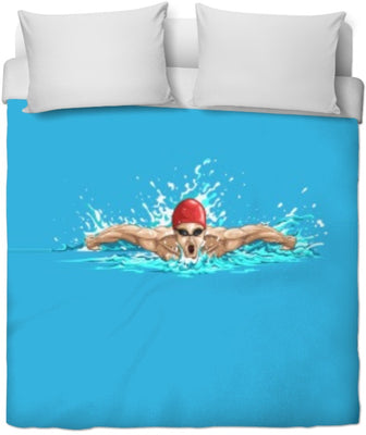 Tissu au mètre motif imprimé sport rideau coussin couette natation nageur