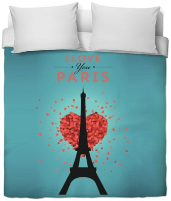 Tissu au mètre rideau couette coussin bleu décoration motif imprimé Tour-Eiffel Love Paris