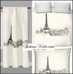 Tissu au mètre rideau couette coussin écru décoration motif imprimé Tour-Eiffel ville Paris
