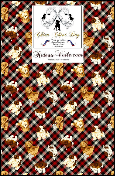 Tissu ameublement motif carreaux tartan imprimé chien chiots rideau mètre