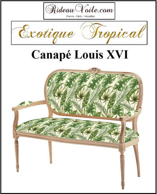 Boutique Canapé Louis XVI tapissier 2 places bois être meuble de style tapisserie personnalisé exotique tropical jungle
