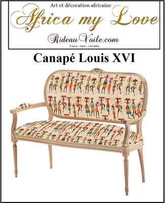 Motif africain wax ankara Boutique Canapé Louis XVI tapissier 2 places bois être meuble de style tapisserie personnalisé
