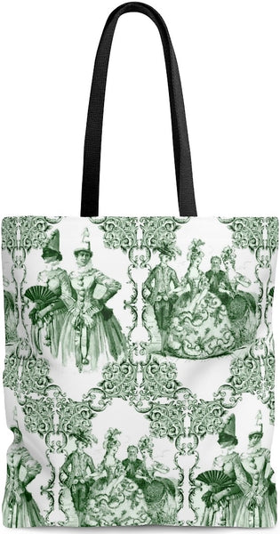 Sac à main épaule cabas cuir motif Toile de Jouy Baroque vert maroquinerie