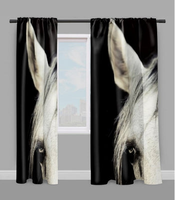 Motif portrait de cheval blanc tissu au mètre rideau housse couette coussin couverture