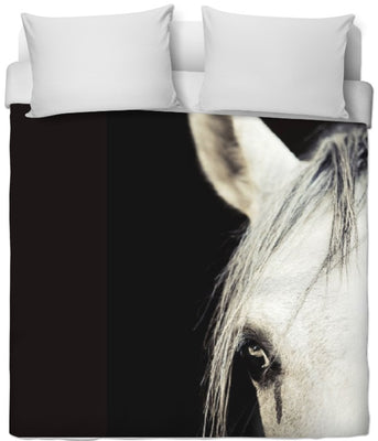 Motif portrait de cheval blanc tissu au mètre rideau housse couette coussin couverture
