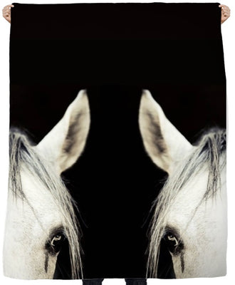 Motif portrait face cheval blanc tissu au mètre rideau housse couette coussin couverture