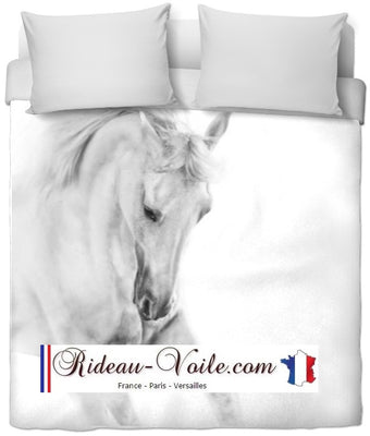 Tissu au mètre motif cheval blanc compétition rideau housse couette coussin couverture