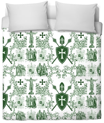 Tissu vert Toile de Jouy haute couture au mètre style Empire Ordre des Templiers
