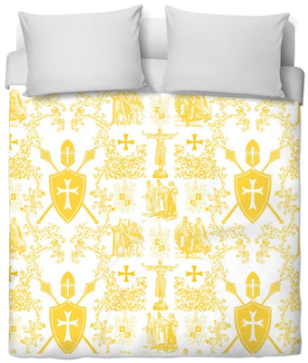 Tissu Toile de Jouy au mètre Ordre religieux des Templiers rideau coussin couette jaune