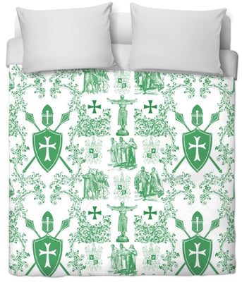 Tissu Toile de Jouy au mètre rideau couette vert motif linge de maison lit tapisserie