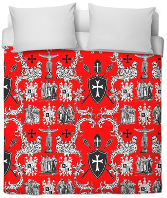 Croisade Ordre des Templiers toile de Jouy rouge Médiéval au mètre rideau couette