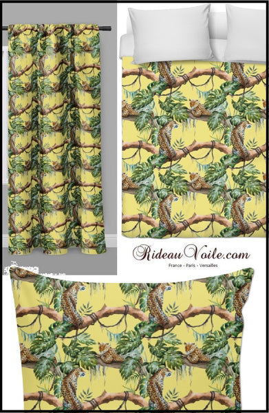 Déco Plantes feuilles vertes tissu motif exotique animal léopard ameublement mètre rideau
