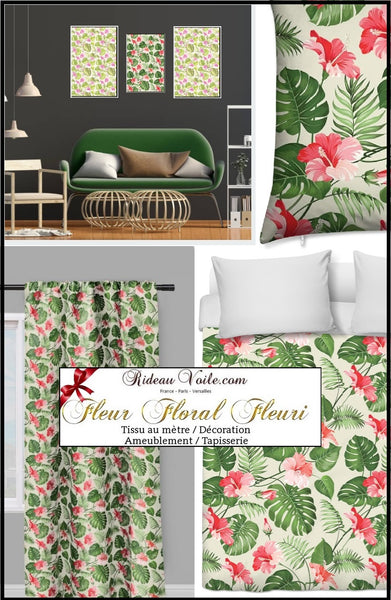 Déco ameublement Tropical Exotique fleur tissu au mètre motif feuille 