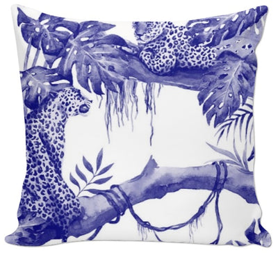 Tissu bleu motif exotique tropical tapisserie décoration ameublement au mètre