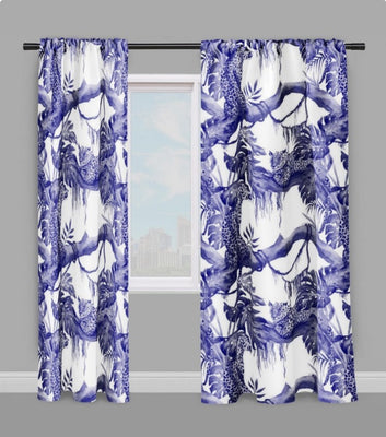 Tissu bleu motif exotique tropical tapisserie décoration ameublement au mètre