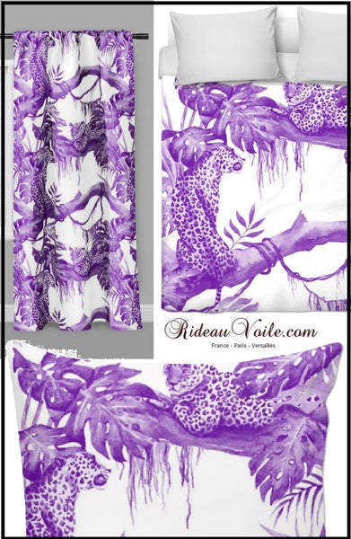 Toile de Jouy Animal jungle tissu au mètre tapisserie déco rideau violet couette 