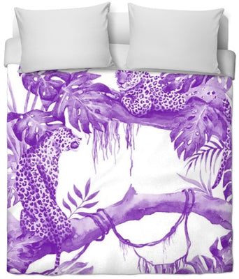 Tissu violet motif exotique tropical tapisserie décoration ameublement au mètre