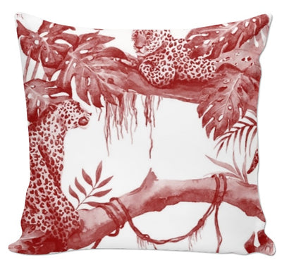 Toile de Jouy Jungle tissu au mètre tapisserie rideau couette motif sauvage rouge