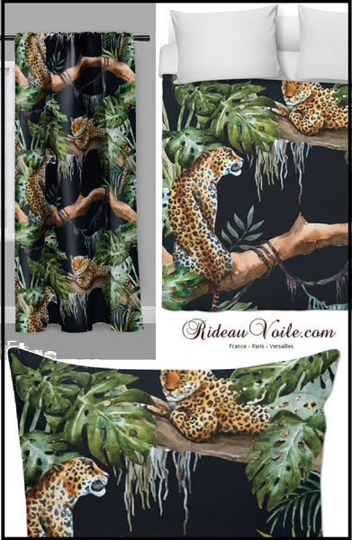 Toile de Jouy Jungle tissu au mètre tapisserie déco rideau couette motif animal sauvage