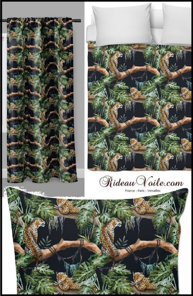 Boutique tissu motif exotique tropical animal léopard tapisserie décoration au mètre