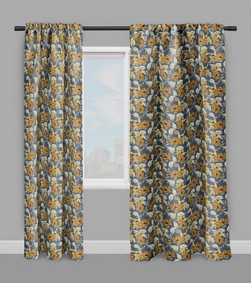 Motif floral fleur écru jaune orange rideau coussin couette tissu imprimé au mètre bleu