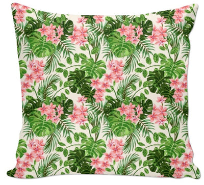 Tissu au mètre exotique tropical feuilles vertes fleur rose rideau couette coussin