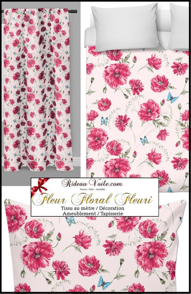 Tissu au mètre rose motif à fleurs rideau couette coussin siège