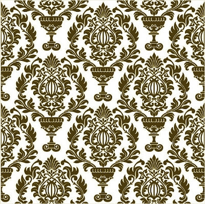 Tissu style Empire Damask Baroque vert sépia au mètre rideau coussin fleur fleuri