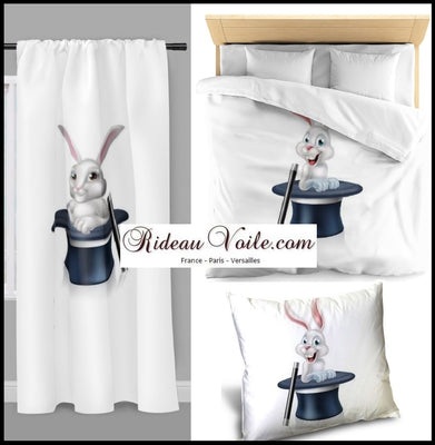 Design création rideau coussin couette tissu au mètre motif lapin enfant bébé