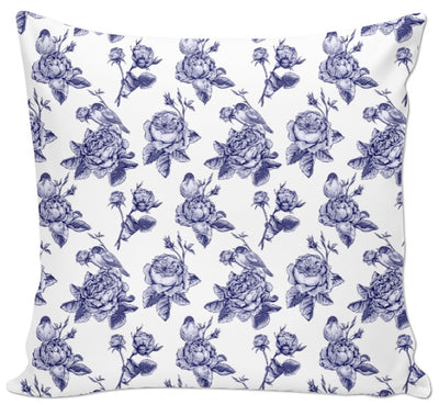 Tissu Toile de Jouy ameublement mètre motif oiseaux fleurs tapisserie rideau voilage