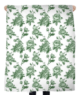 Tissu toile de jouy vert à fleurs au mètre motif oiseau rideau coussin couette