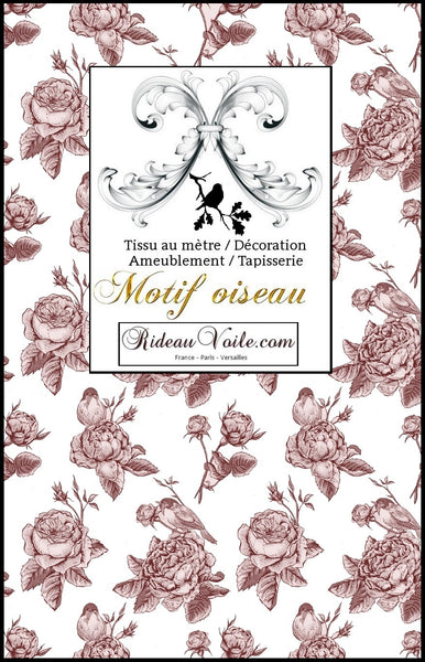 Boutique Paris Versailles tissus ameublement motif toile de jouy mètre imprimé fleurs oiseaux ignifugé, occultant, voilage soie lin velours tapisserie siège shop curtain duvet cover fabric furnishing french Toile de Jouy meter flower bird pattern gardin quilt møblering stof meter blomstermotiv ildfast