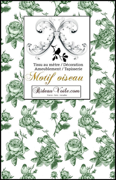 tissus ameublement motif toile de jouy mètre imprimé fleurs oiseaux ignifugé, occultant, voilage soie lin velours tapisserie siège shop curtain duvet cover fabric furnishing french Toile de Jouy meter flower bird pattern gardin quilt møblering stof meter blomstermotiv ildfast, blackout, ren silke linned fløjl