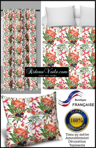 Feuilles fleurs motif exotique tropical flamant rose tissu tapisserie décoration