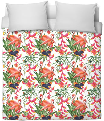 Tissu ameublement mètre Feuilles fleurs motif exotique tropical flamant rose